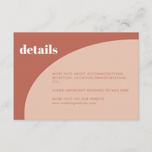 Chic peach terracotta arch wedding details card