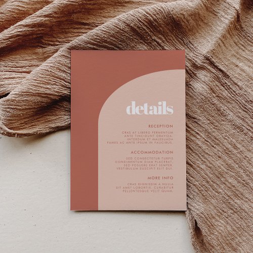 Chic peach terracotta arch wedding details card