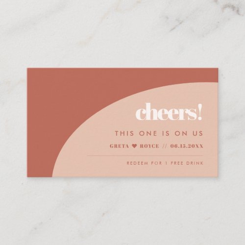 Chic peach terracotta arch wedding Drink ticket