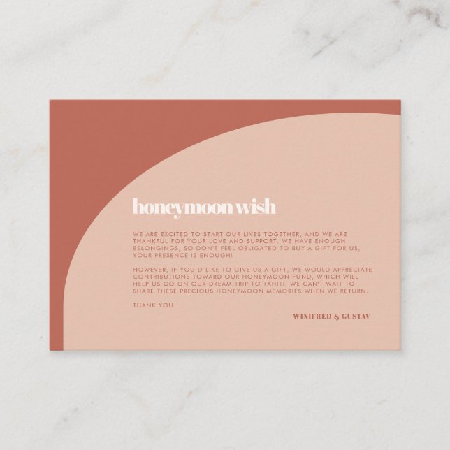 Chic peach terracotta arch wedding Honeymoon wish Enclosure Card (Front)