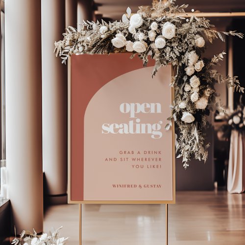 Chic peach terracotta arch wedding Open Seating Poster