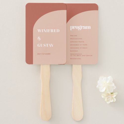 Chic peach terracotta arch wedding program hand fan