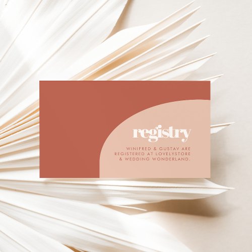 Chic peach terracotta arch wedding registry card