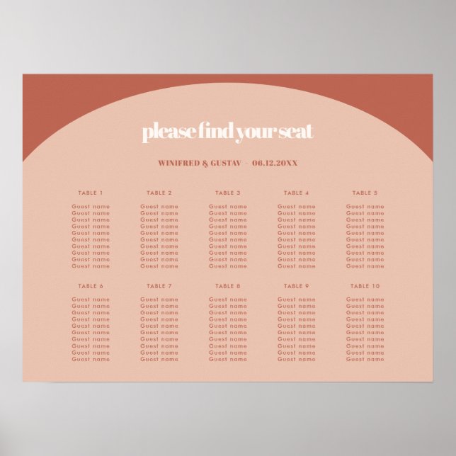 Chic peach terracotta arch wedding seating chart (Front)