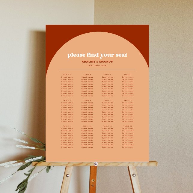 Chic Peach Terracotta Arch Wedding Seating Chart Foam Board (Creator Uploaded)
