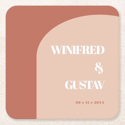 Chic peach terracotta arch wedding square paper coaster