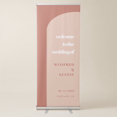 Chic peach terracotta arch Welcome to our wedding Retractable Banner