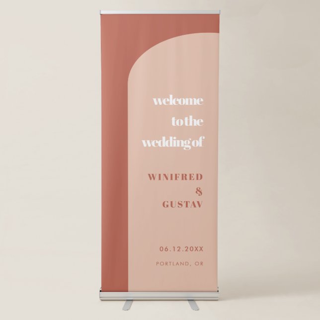 Chic peach terracotta arch Welcome to our wedding Retractable Banner (Front)