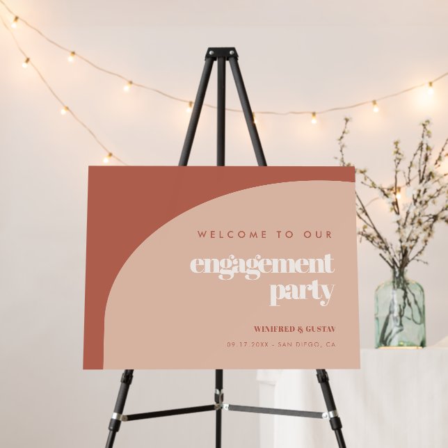 Chic peach terracotta Engagement party welcome Foam Board (In Situ (Stand))