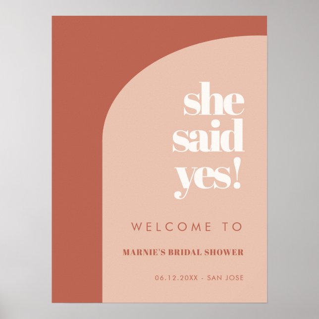 Chic peach terracotta She said yes Bridal Shower Poster (Front)