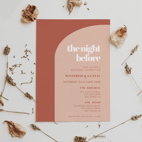 Chic peach terracotta The Night Before Rehearsal Invitation