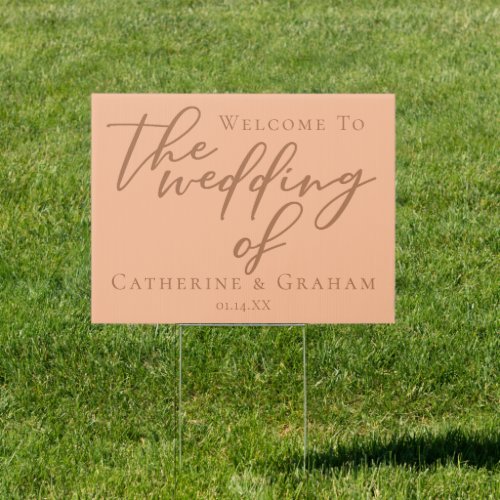 Chic Peach Typography Summer Wedding Welcome Yard Sign