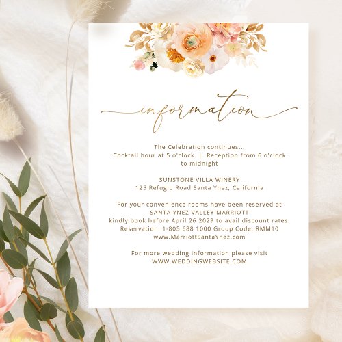 Chic Peach Wedding Details  Information Enclosure Card