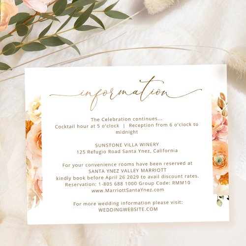 Chic Peach Wedding Details Wedding Information Enclosure Card