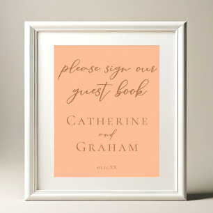 Chic Peach Wedding Sign Our Guest Book Poster