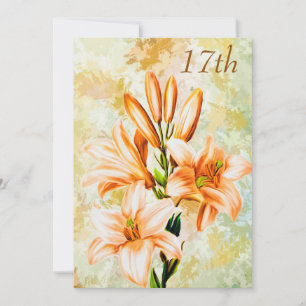 Chic Peach & White Lilies 17th Birthday Invitation