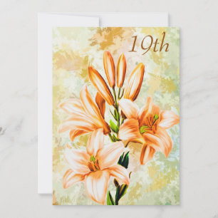 Chic Peach & White Lilies 19th Birthday Invitation