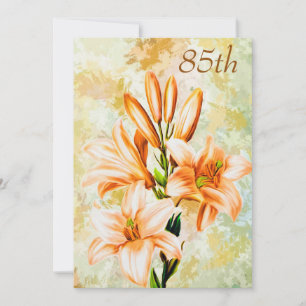 Chic Peach & White Lilies 85th Birthday Invitation