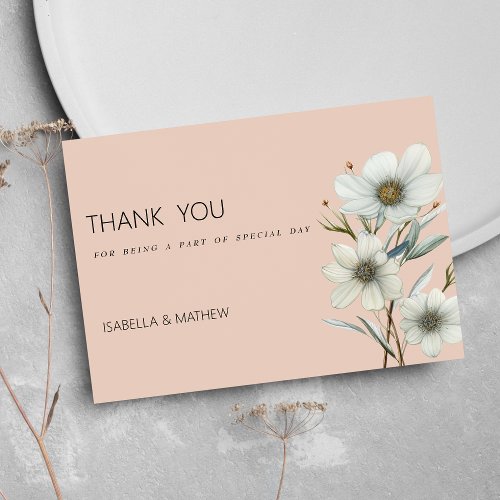 Chic peach white mint floral spring Thank You  Invitation