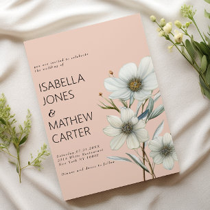Chic peach white mint floral spring wedding invitation