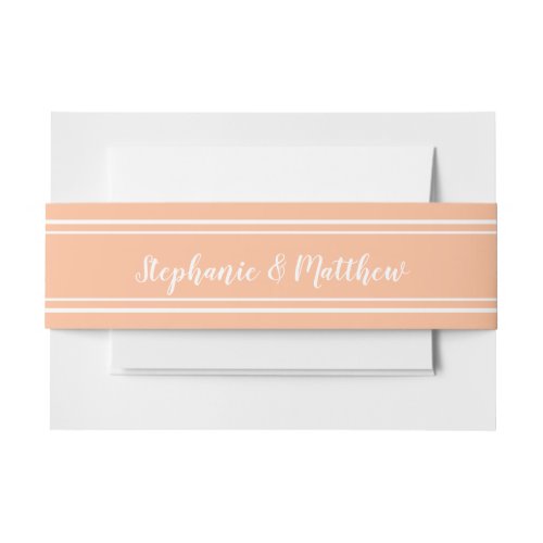 Chic Peach White Wedding Simple Elegant Minimalist Invitation Belly Band