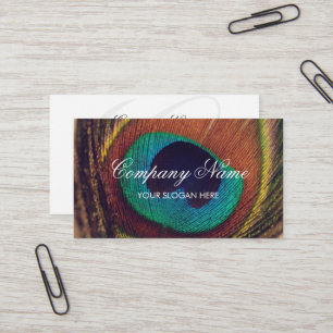 Chic peacock feather photo business card template