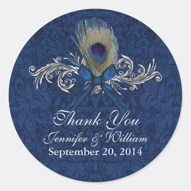 Chic Peacock Feather Wedding Favor Sticker | Zazzle