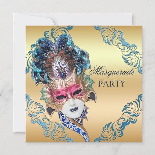 Chic Peacock Feathers Mask Masquerade Party Invitation