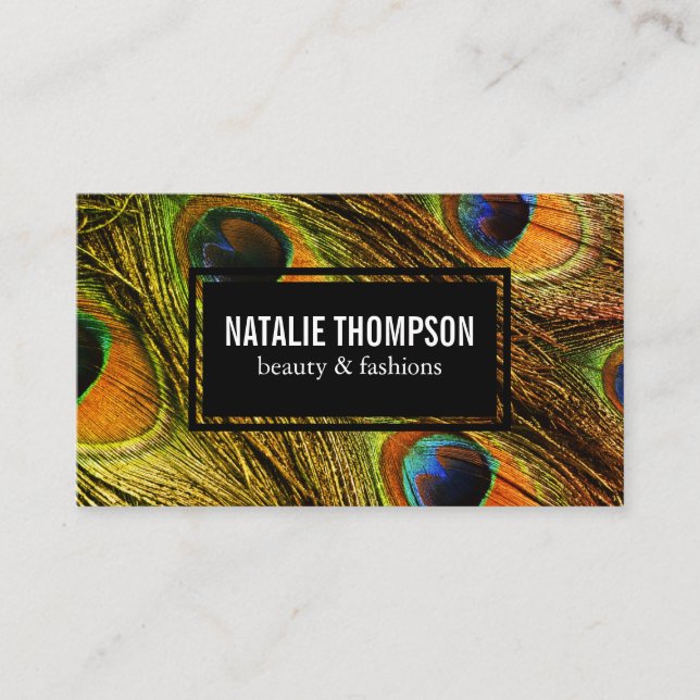 Chic Peacock Feathers Pattern Business Card (Front)