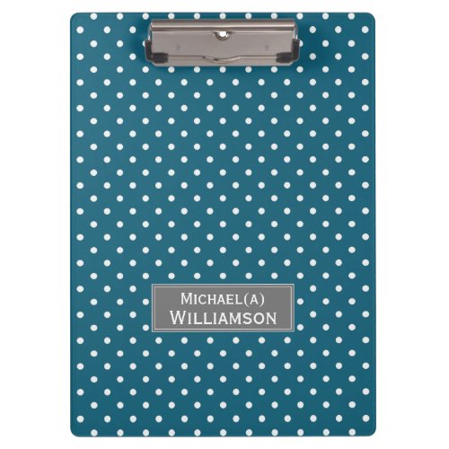 Chic Peacock Teal Blue White Polka Dots Customized Clipboard