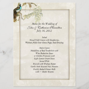 Chic Peacock Wedding Menus