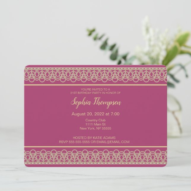 Chic Pearl Border 21st Birthday Party Invitation (Standing Front)