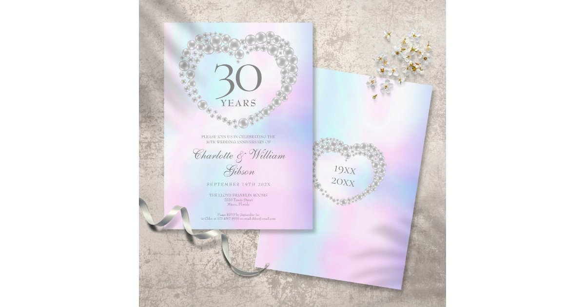 Chic Pearl Heart 30th Anniversary Invitation | Zazzle