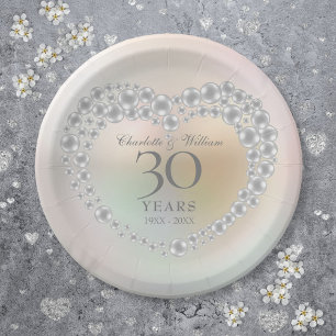 Chic Pearl Heart 30th Wedding Anniversary Paper Plates