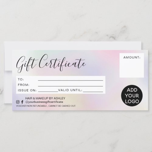 Chic pearl opal holographic gift certificate logo