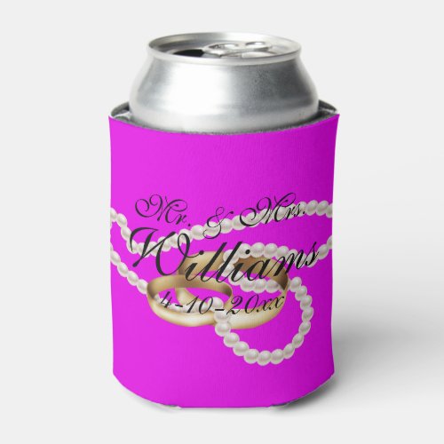 Chic Pearl  Rings Wedding Mr Mrs Wedding Favor Can Cooler