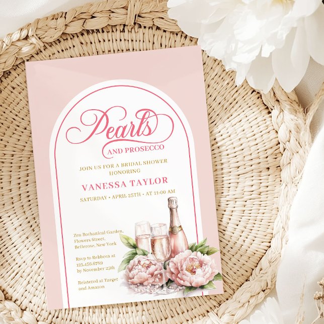 Chic Pearls and Prosecco Bridal Invitation Invite (Chic Pearls and Prosecco Bridal Invitation Invite)