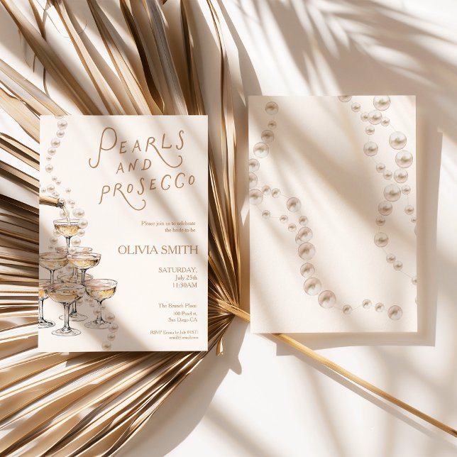 Chic Pearls and Prosecco Bridal Shower Invite (pearls and prosecco invite, bridal shower invitation, chic bridal shower, elegant bridal invite, fem)