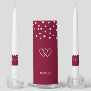 Chic pearls and two hearts on burgundy wedding unity candle set