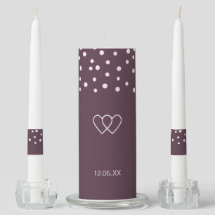 Chic pearls and two hearts on cassis wedding unity candle set