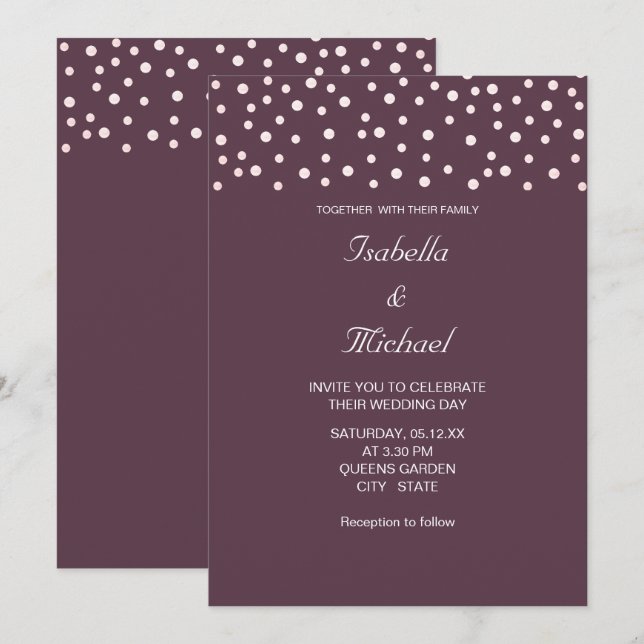 Chic Pearls & Calligraphy on Cassis Purple Wedding Invitation (Front/Back)