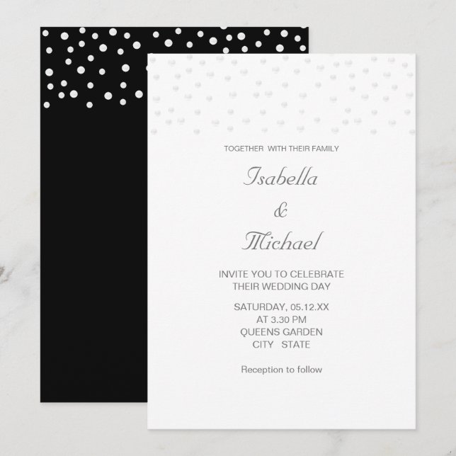 Chic Pearls on Black and White Wedding Invitation (Front/Back)