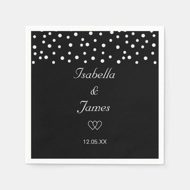 Chic Pearls on Black & White Wedding Napkins (Front)