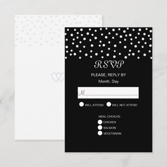 Chic Pearls on Black & White Wedding  RSVP Card (Front/Back)