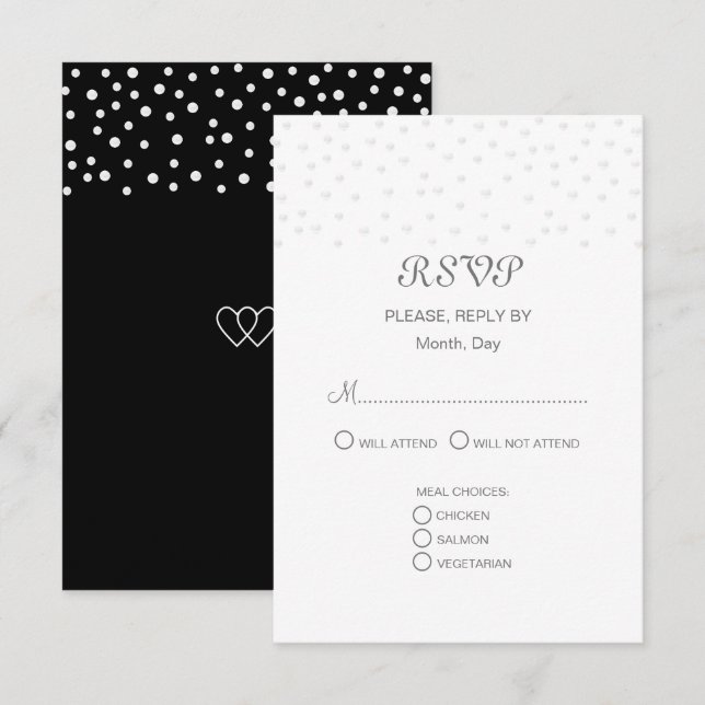 Chic Pearls on Black & White Wedding  RSVP Card (Front/Back)