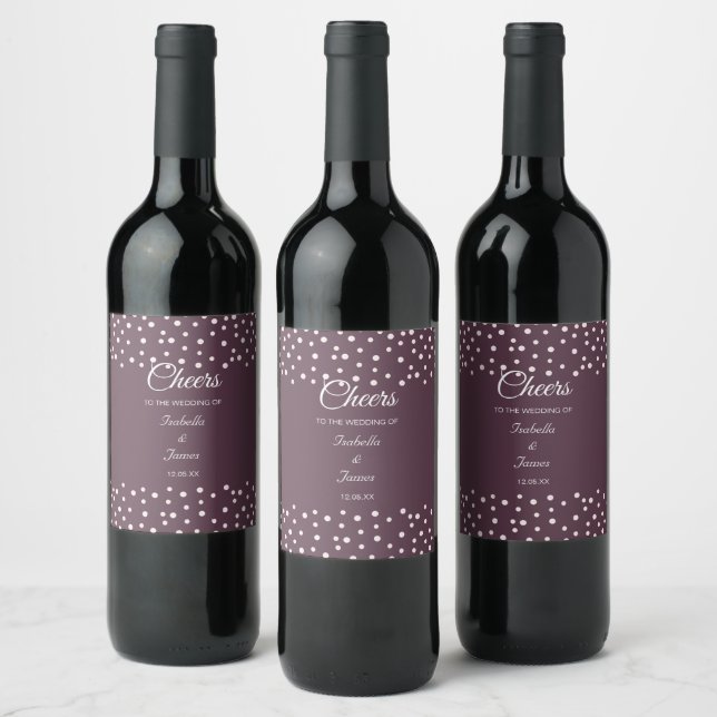 Chic Pearls on Cassis Wedding Wine Bottle Label (Bottles)