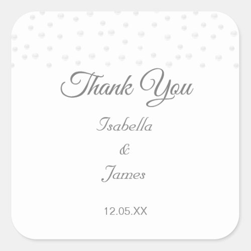 Chic pearls on white Thank You wedding Square Sticker