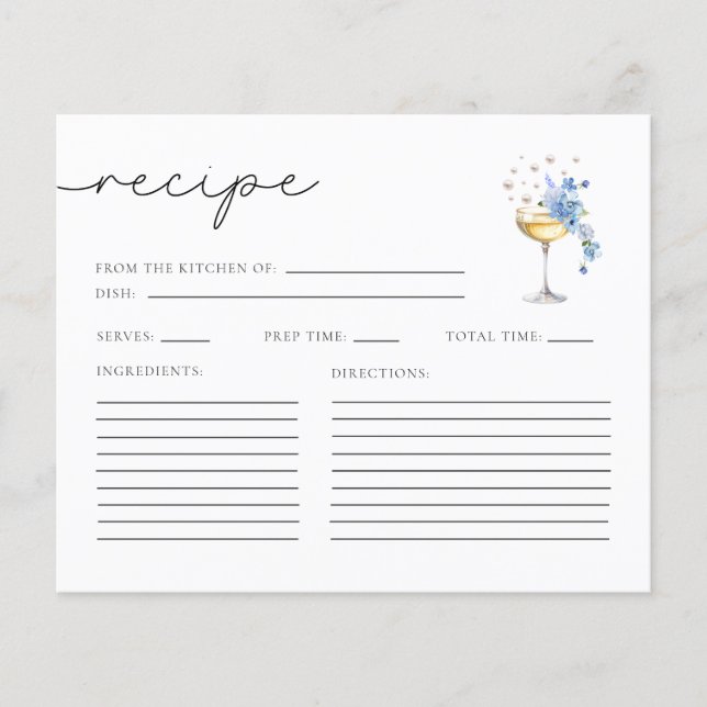 Chic Pearls & Prosecco Bridal Shower Recipe Cards (Front)