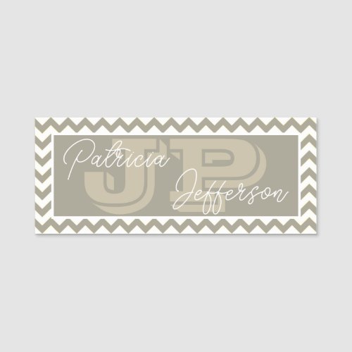 Chic Pebble Grey Chevron Pattern Stylish Monogram Name Tag