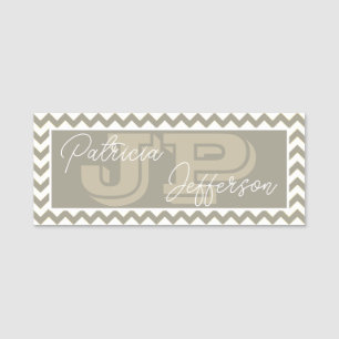 Chic Pebble Grey Chevron Stylish Monogram Name Tag